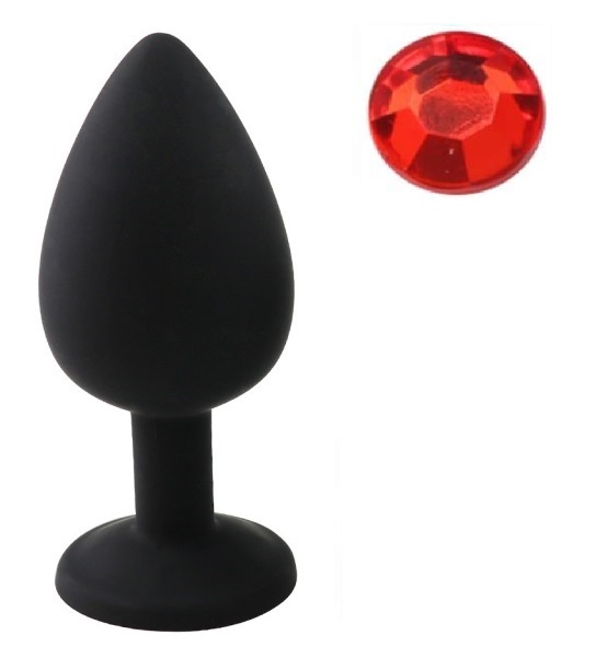 Dop Anal Silicone Buttplug, Large, Silicone, Negru/Rosu, Guilty Toys