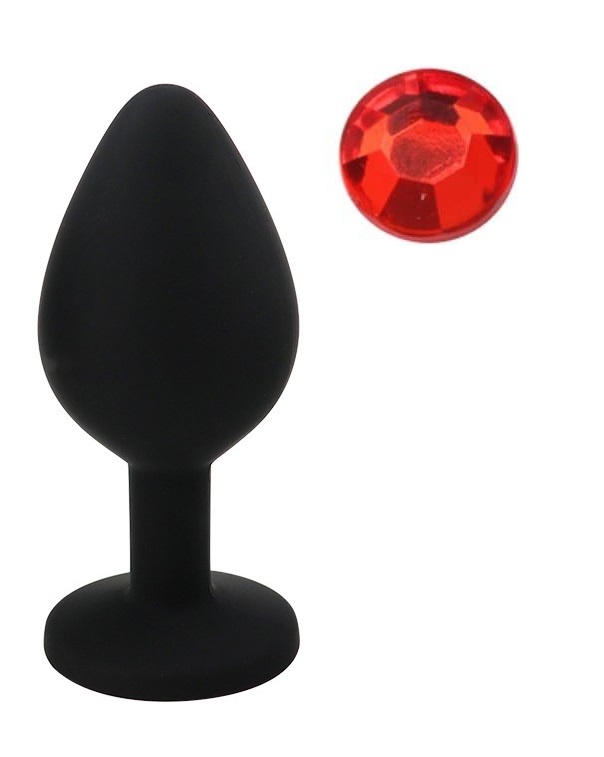 Dop Anal Silicone Buttplug, Medium, Negru/Rosu, Guilty Toys