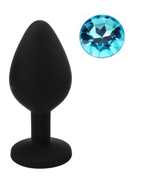 Dop Anal Silicone Buttplug, Medium, Negru/Albastru Deschis, Guilty Toys