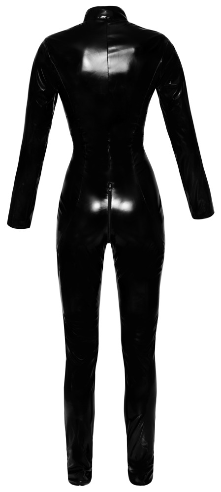 Catsuit Overall din Vinil, Negru, L, Nr. 8, Erotic24.ro
