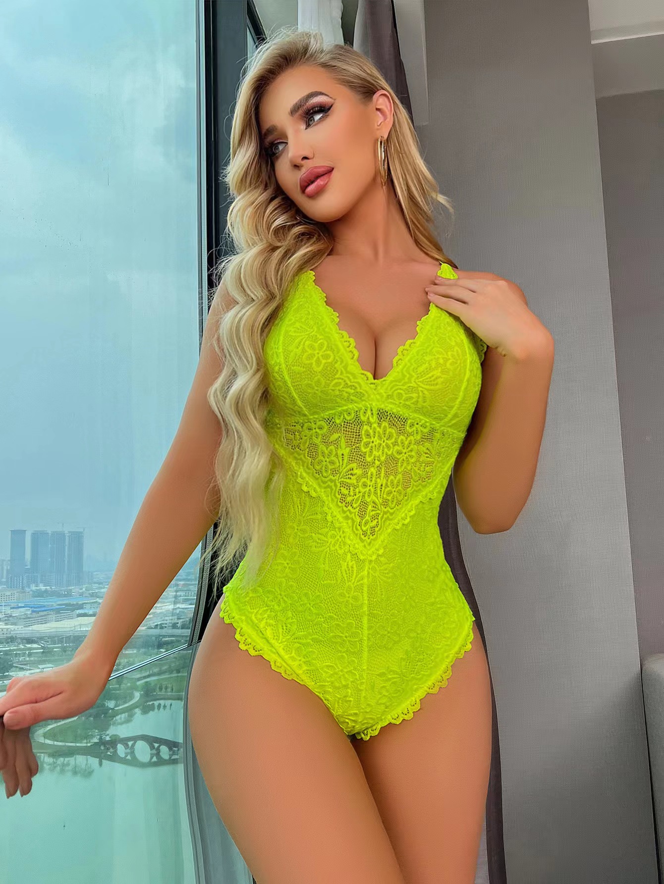 Body Provocator Dantela, Verde Neon, S, JGF Lingerie, #2, Erotic24.ro