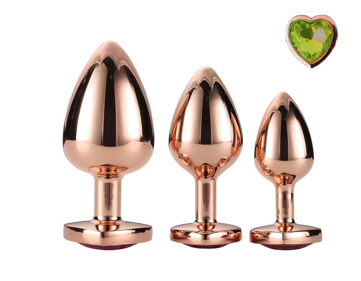 Set 3 Dopuri Brilliant Anal Plug, Rose Gold, Piatra Verde Deschis, Passion Labs