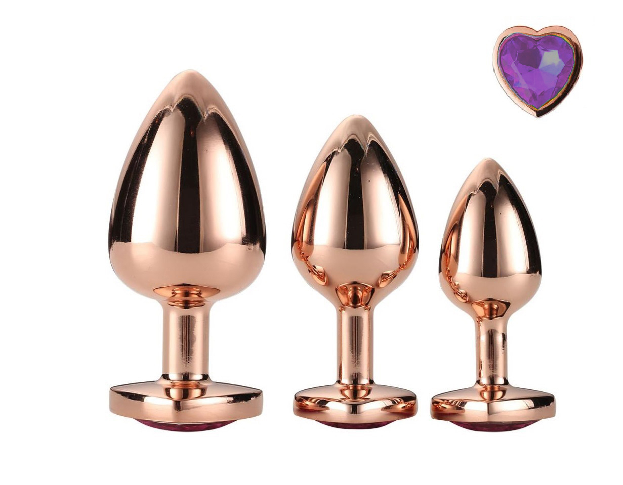 Set 3 Dopuri Brilliant Anal Plug, Rose Gold, Piatra Mov, Passion Labs