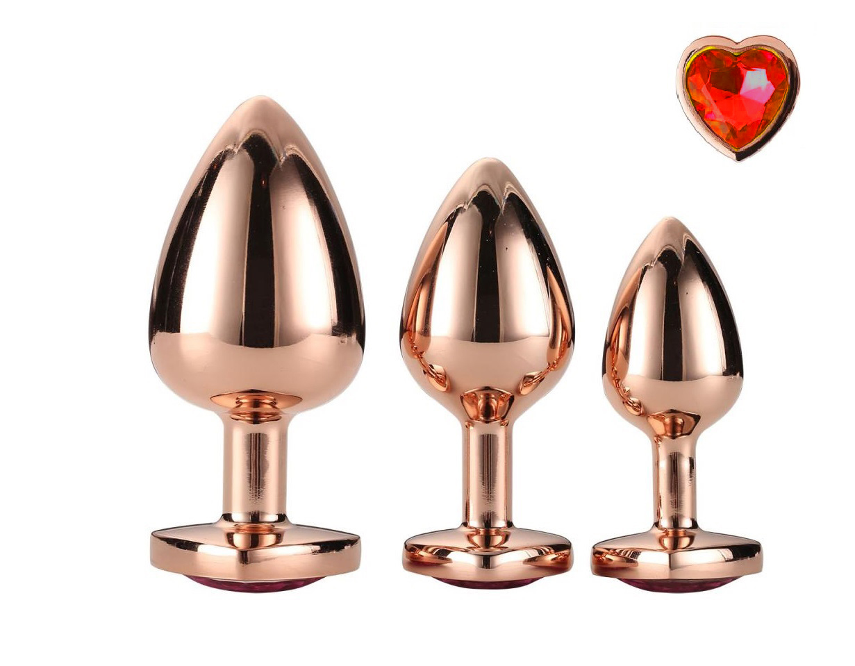 Set 3 Dopuri Brilliant Anal Plug, Rose Gold, Piatra Rosie, Passion Labs