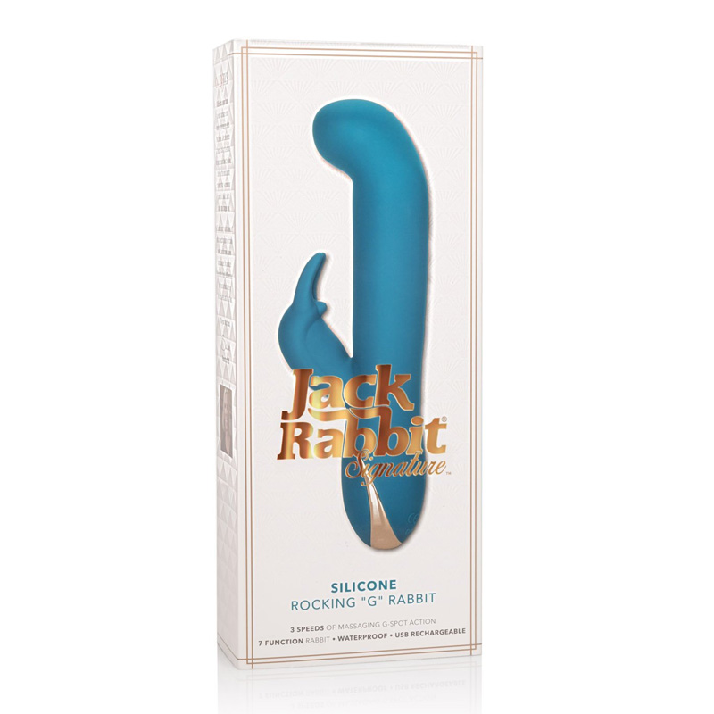Vibrator Iepuras Rocking G Rabbit Signature, 7 Moduri Stimulatoare, Silicon, USB, Albastru, 21.5 cm, #6, Erotic24.ro