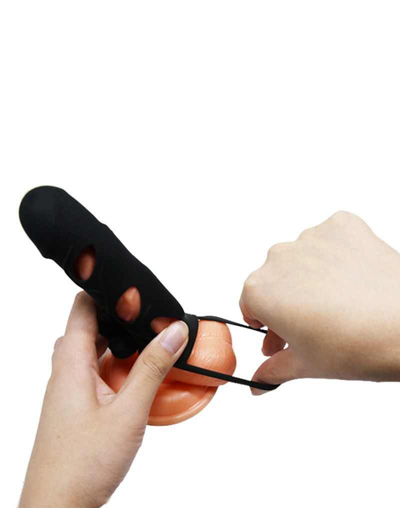 Manson de Penis Cu Vibratii Silicon Negru 14 cm, Nr. 5, Erotic24.ro