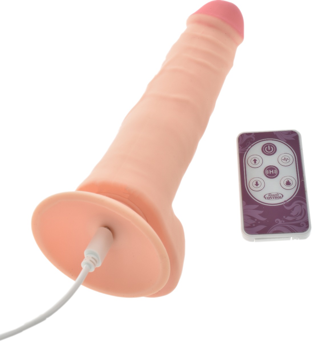 Vibrator All-in-One Remote Control Vibratii-Rotatii-Incalzire Silicon USB Natural 19 cm, #5, Erotic24.ro