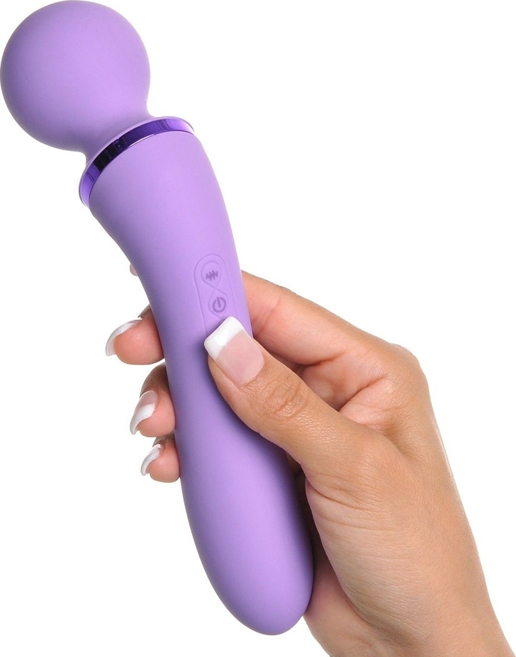 Vibrator Duo Wand Massage-Her, 2 Capete Stimulatoare, 10 Moduri Vibratii, Silicon, USB, Roz, 20 cm, #2, Erotic24.ro