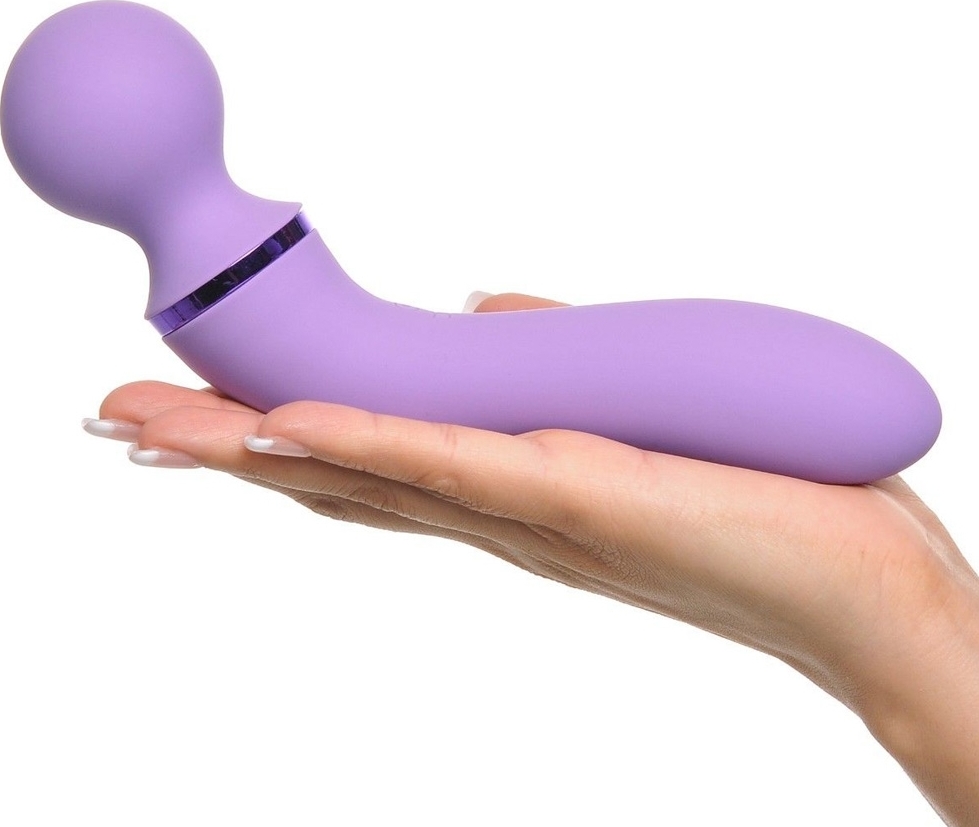 Vibrator Duo Wand Massage-Her, 2 Capete Stimulatoare, 10 Moduri Vibratii, Silicon, USB, Roz, 20 cm, #7, Erotic24.ro