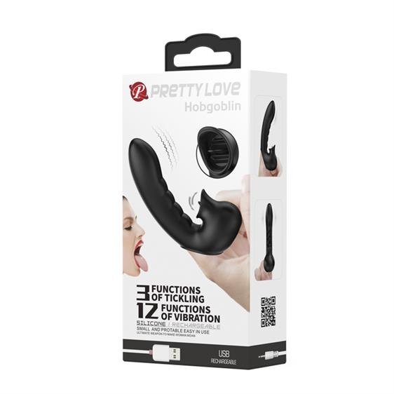 Vibrator pentru Deget Hobgoblin cu Stimulator Clitoris USB Negru, #6, Erotic24.ro