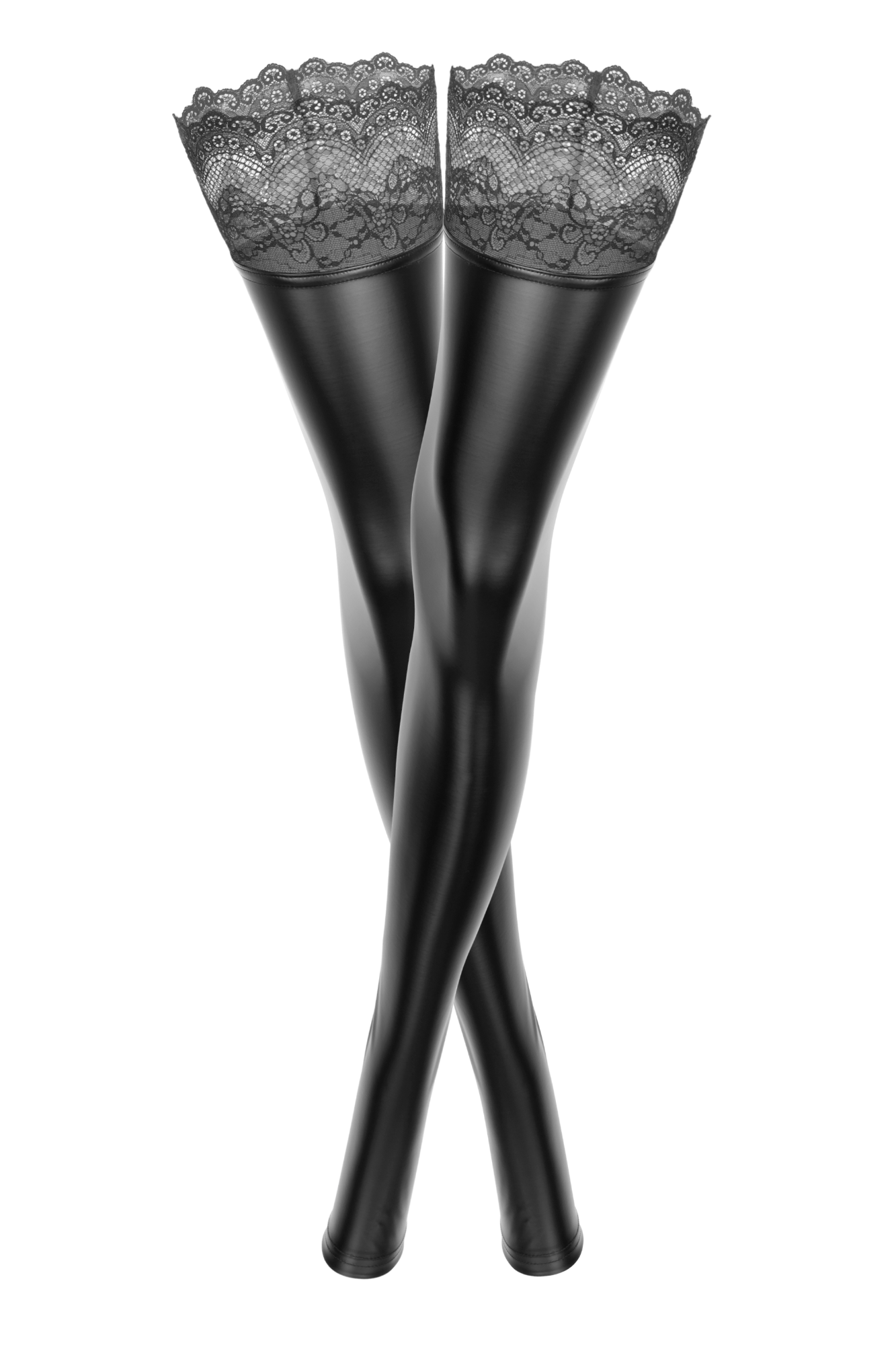 Ciorapi Superstar cu Autosustinere Material Wetlook si Dantela L, Nr. 3, Erotic24.ro