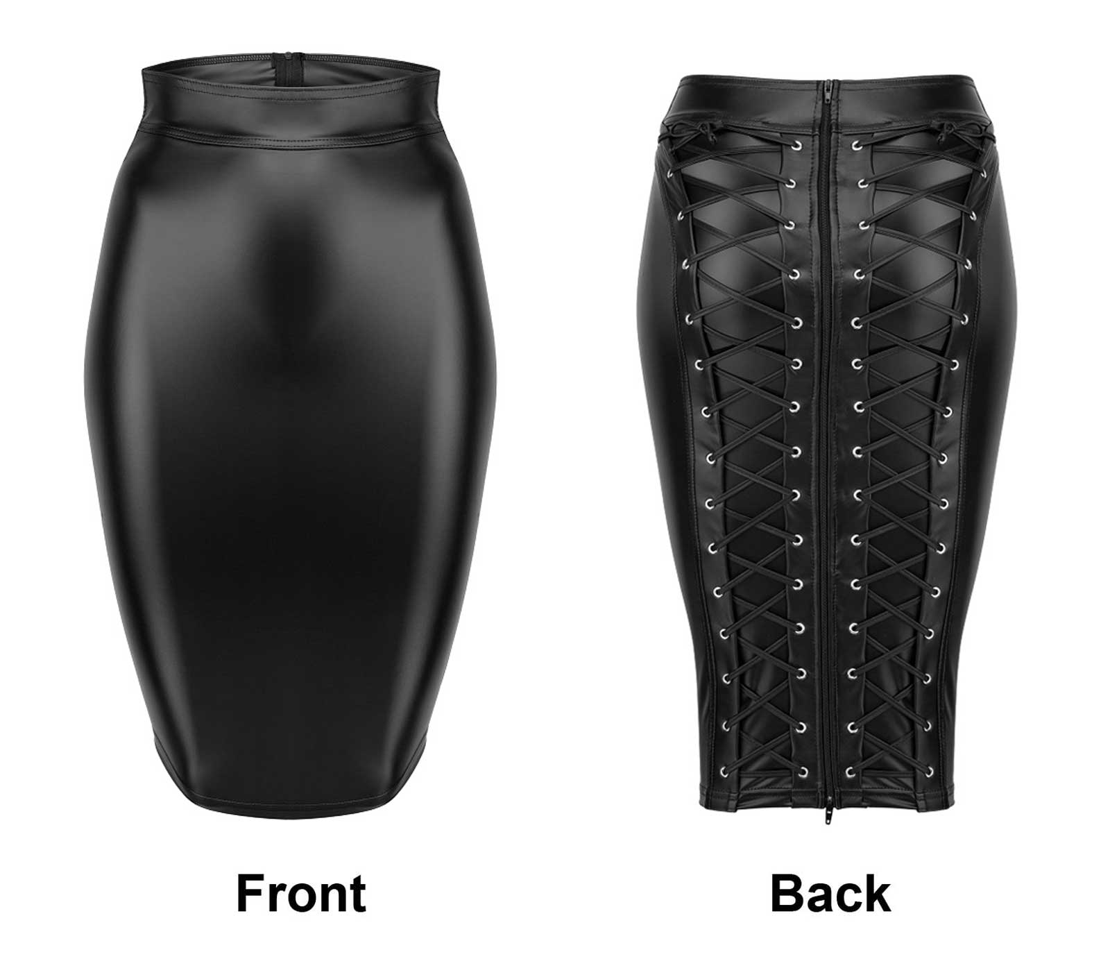 Fusta Midi Wetlook cu Snururi si Fermoar Lung S, #5, Erotic24.ro