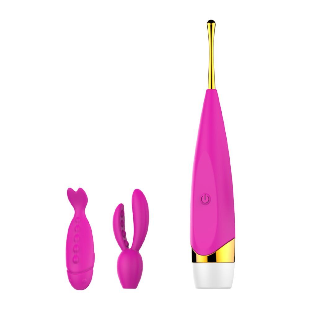 Vibrator Alice cu 2 Capete de Schimb Silicon Roz Inchis Passion Labs