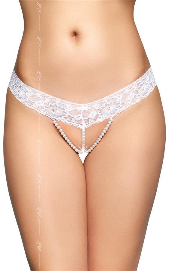 Bikini Sexy cu Perle Crotchless Alb S/M  in SexShop KUR Romania