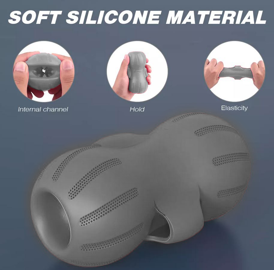 Masturbator Space cu 2 Oua Vibratoare 9 Moduri Vibratii+3 Intensitati Viteza Soft Silicon Gri 11.1 cm Guilty Toys, #3, Erotic24.ro