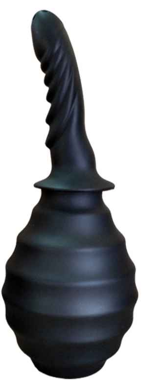 Irigator Anal Douche cu Varf Striat Silicon Negru 330 ml, Nr. 1, Erotic24.ro