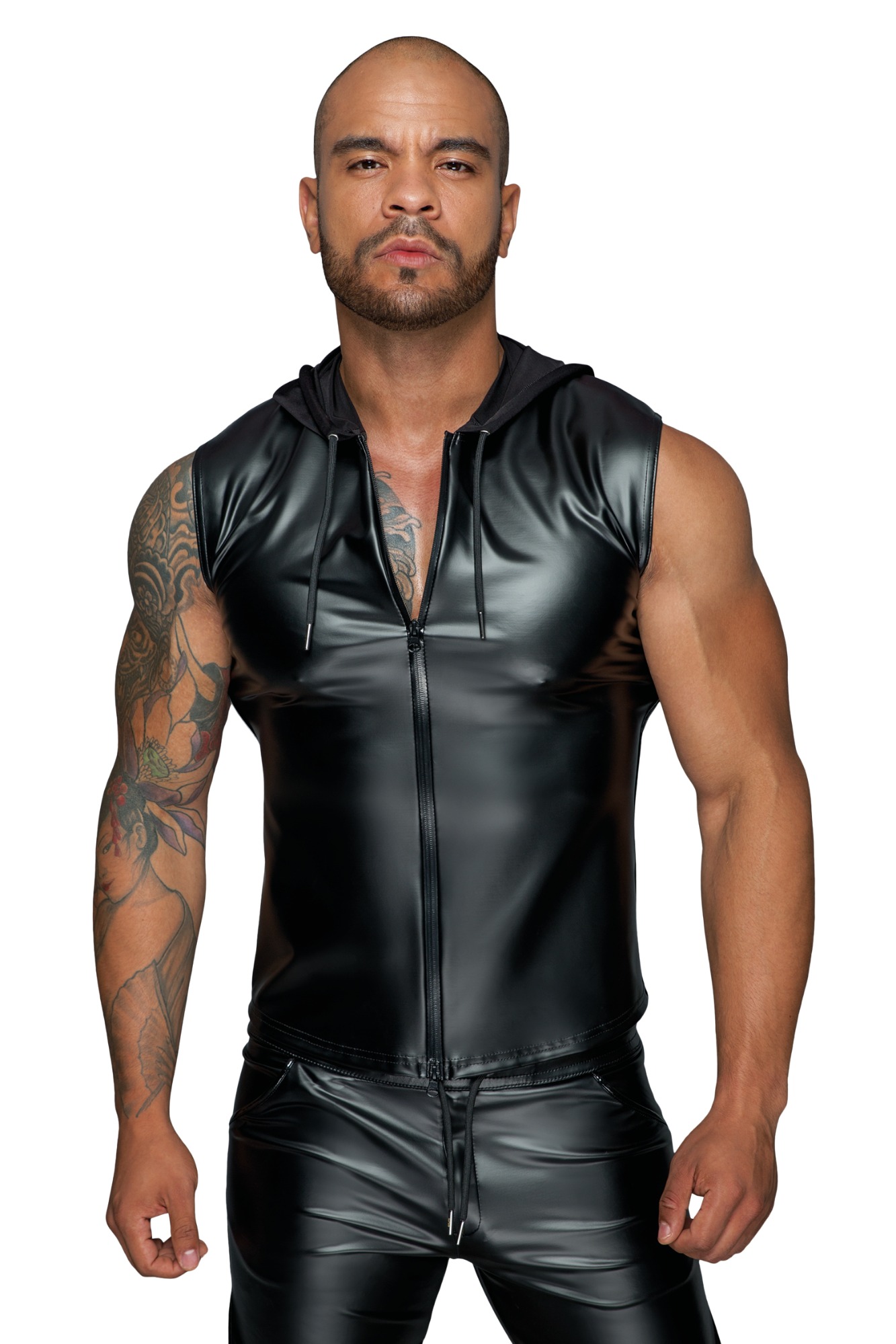 Top Sexy cu Gluga Barbati Wetlook Fermoar Dubla Deschidere L, #2, Erotic24.ro