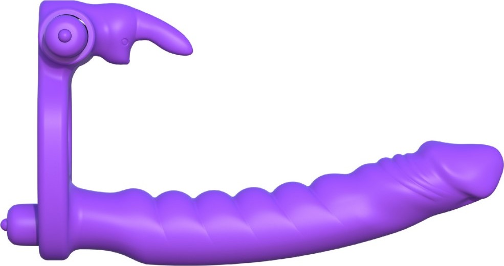 Inel Penis Rabbit Double Penetrator, Silicon, Mov, 17.8 cm, Nr. 4, Erotic24.ro