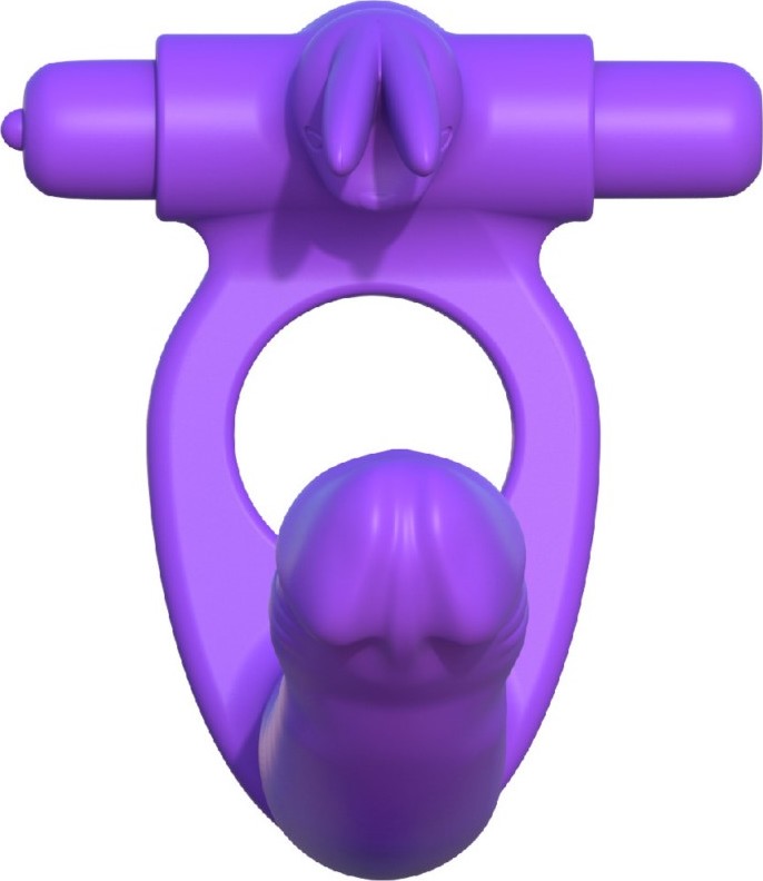 Inel Penis Rabbit Double Penetrator, Silicon, Mov, 17.8 cm, Nr. 6, Erotic24.ro
