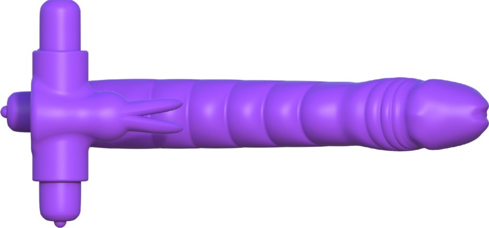 Inel Penis Rabbit Double Penetrator, Silicon, Mov, 17.8 cm, Nr. 7, Erotic24.ro