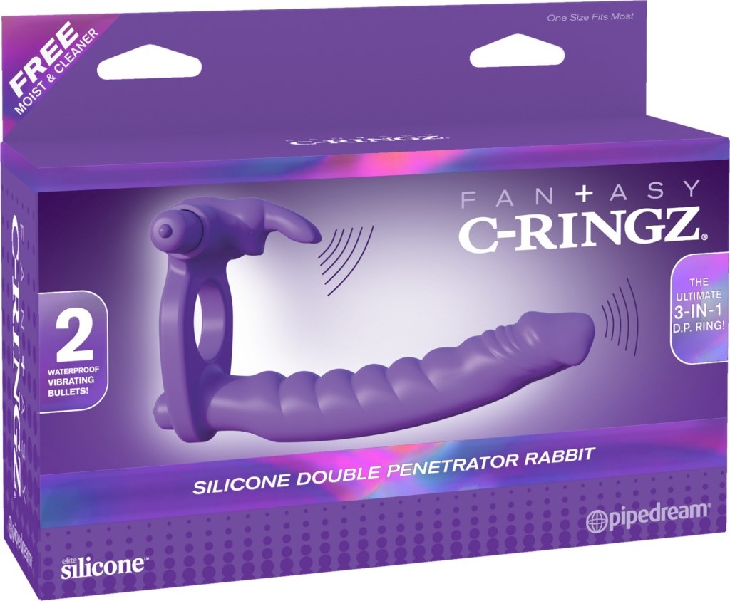 Inel Penis Rabbit Double Penetrator, Silicon, Mov, 17.8 cm, Nr. 8, Erotic24.ro