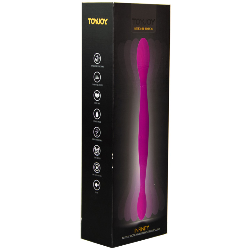 Vibrator Dublu Infinity, 3 Viteze Vibratii + 4 Moduri Pulsatie, Silicon, USB , Mov, 37 cm  , #6, Erotic24.ro