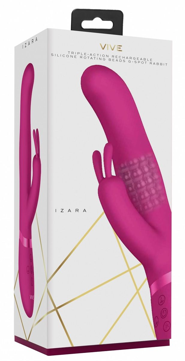 Vibrator Rabbit 3-in-1 Izara Rotating Beads Silicon Roz, #2, Erotic24.ro