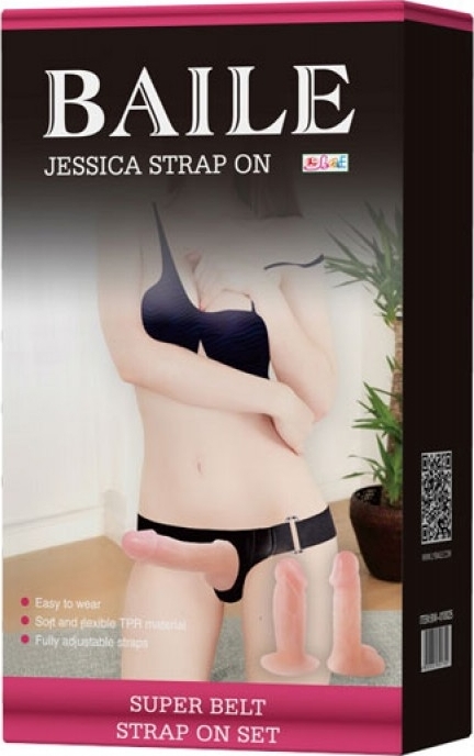 Strap-on Jessica Ultra Passionate Harness cu 2 Dildo-uri, TPR, Natural, #3, Erotic24.ro