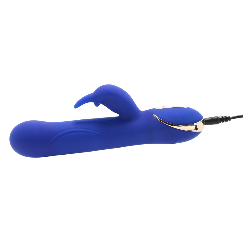 Vibrator Iepuras Rotating Beaded, 7 Moduri Vibratii, Silicon, USB, Albastru, 22.7 cm, #3, Erotic24.ro