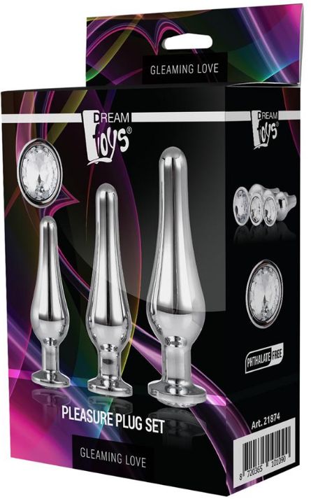 Set 3 Dopuri Anale Pleasure Plug Argintiu Gleaming Love, #2, Erotic24.ro