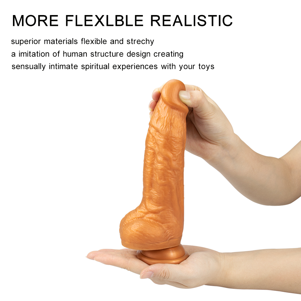 Dildo Realist Kujup Silicon Lichid Dubla Densitate Maro-Auriu 20.5 cm Mokko Toys, #4, Erotic24.ro