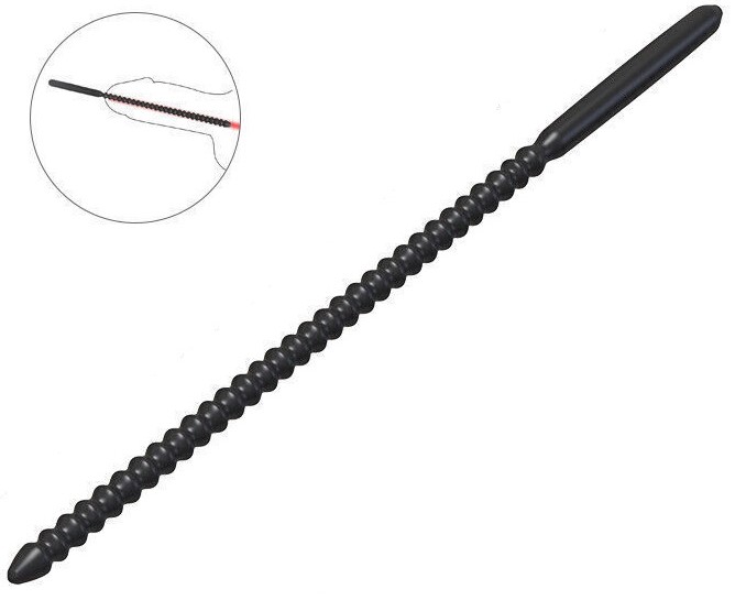 Dilatator Uretral cu Striatii, Diametru 0.4 cm, Silicon, Negru, #1, Erotic24.ro