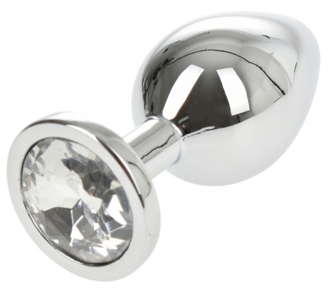 Dop Anal Metallic Buttplug, Large, Argintiu/Clear, Passion Labs