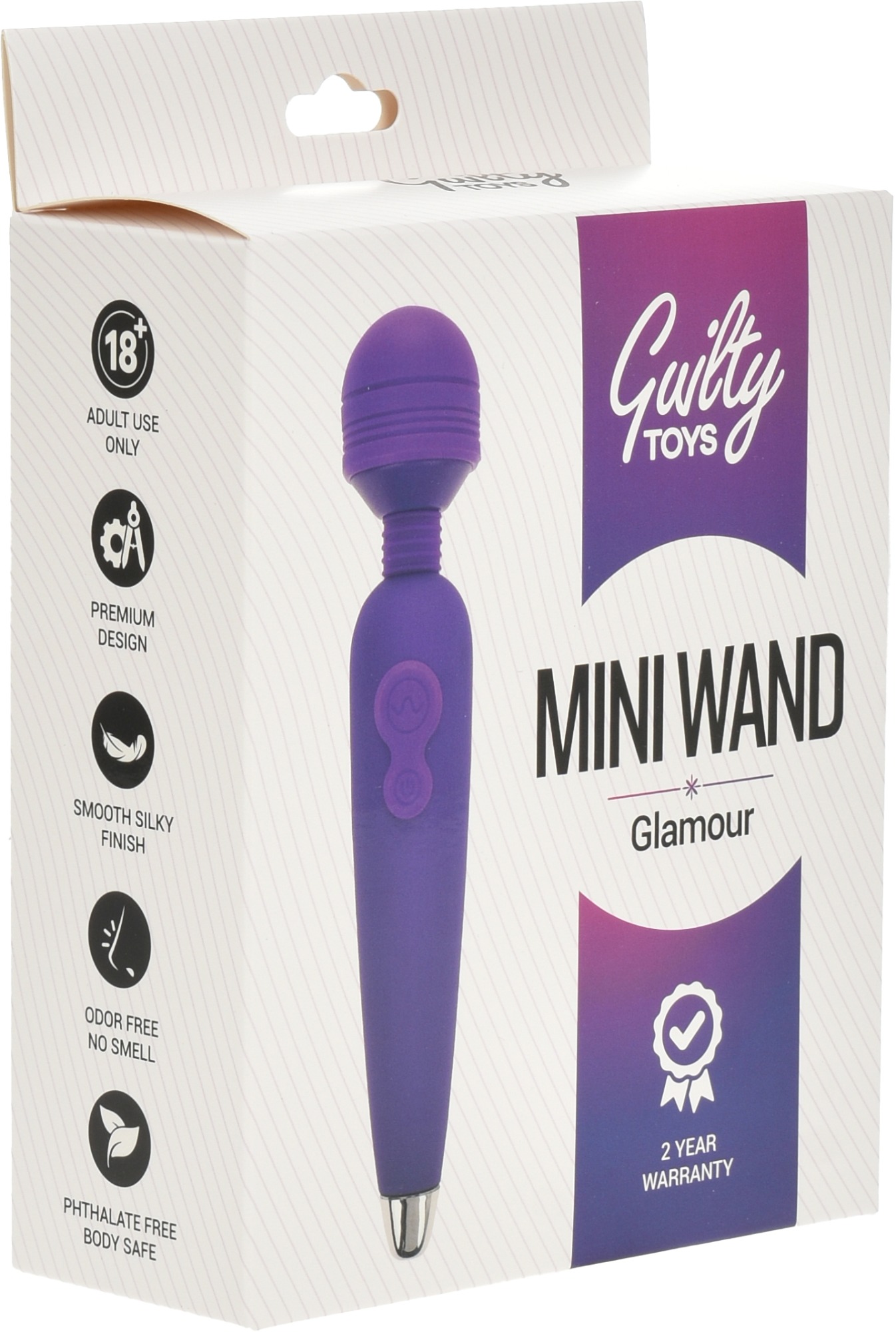 Vibrator Masaj Mini Wand Glamour 10 Moduri USB Mov Guilty Toys, Nr. 2, Erotic24.ro