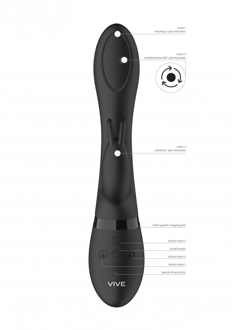 Vibrator Rabbit 3-in-1 Mira 360 ? Spinning G-Spot Silicon Negru, #7, Erotic24.ro