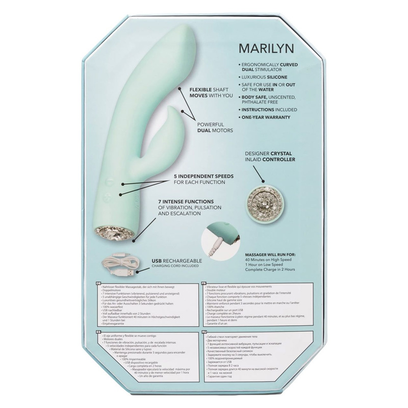 Vibrator Iepuras Pave Marylin, 7 Moduri Stimulatoare + 5 Viteze, Silicon, USB, Albastru, 18 cm, #9, Erotic24.ro