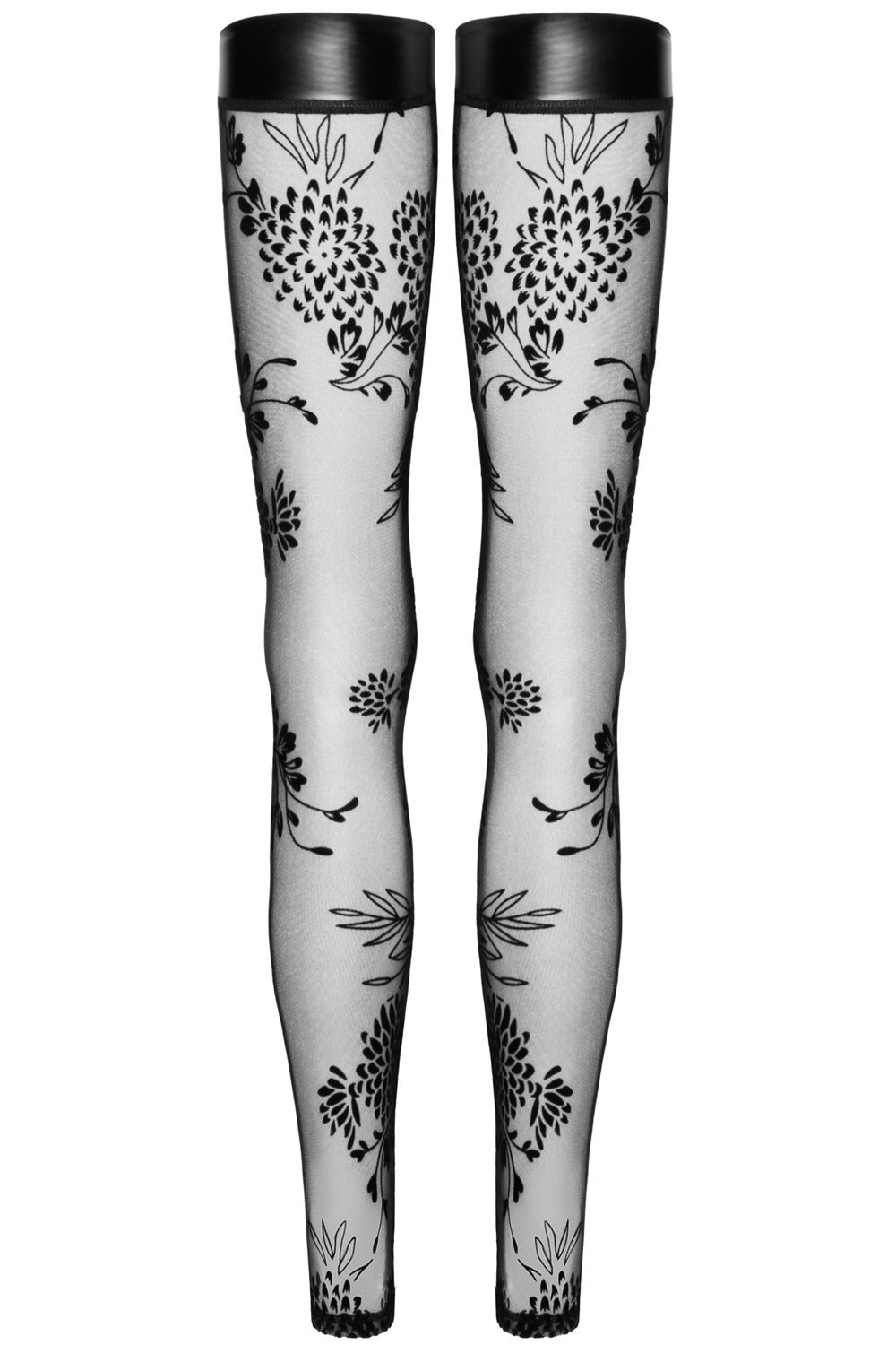 Ciorapi cu Autosustinere Tulle Transparent cu Broderie Florala S, #4, Erotic24.ro