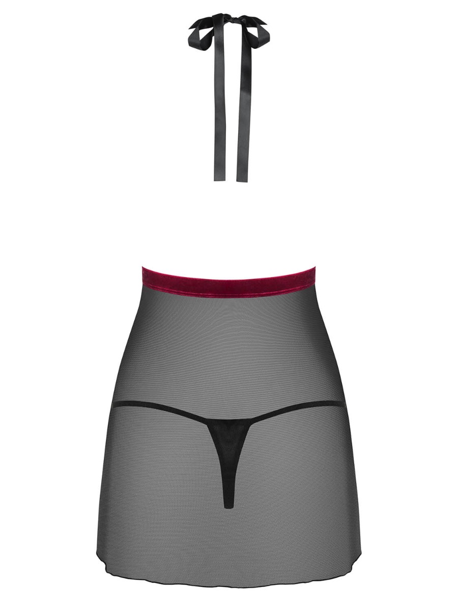 Babydoll Rossita+Thong Negru/Visiniu S/M, #4, Erotic24.ro