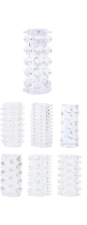 Kit 7 Mansoane Penis cu Striatii TPE Transparente , #2, Erotic24.ro