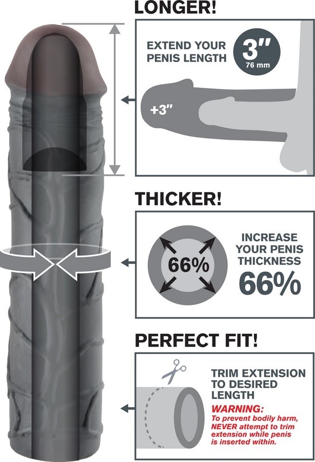 Prelungitor penis Fantasy X-tension Mega 3 negru, #3, Erotic24.ro