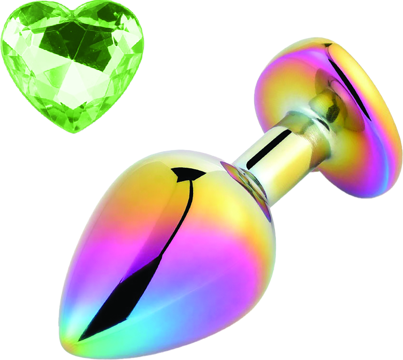 Dop Anal Rainbow Buttplug Medium, Heart Shape, Piatra Verde Deschis, Guilty Toys