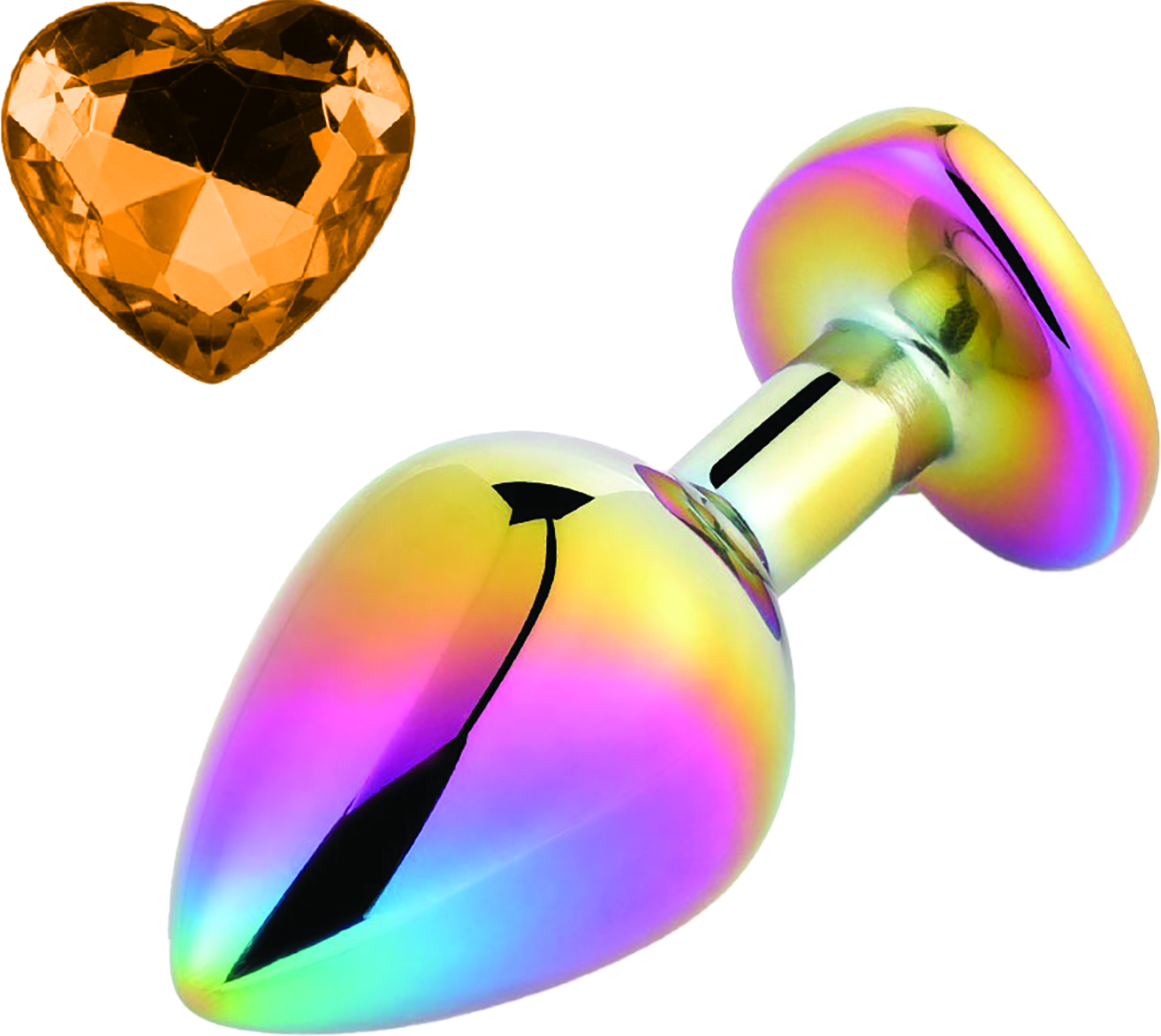 Dop Anal Rainbow Buttplug Medium, Heart Shape, Piatra Portocalie, Guilty Toys