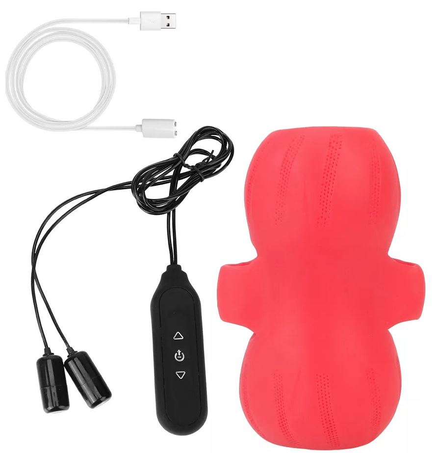 Masturbator Space Pro cu 2 Oua Vibratoare 9 Moduri Vibratii+3 Intensitati Viteza Soft Silicon Rosu 12.5 cm Guilty Toys, #8, Erotic24.ro