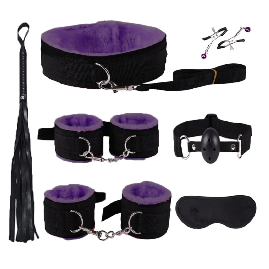 Set BDSM Sinner 7 Piese, Negru/Mov, Guilty Toys