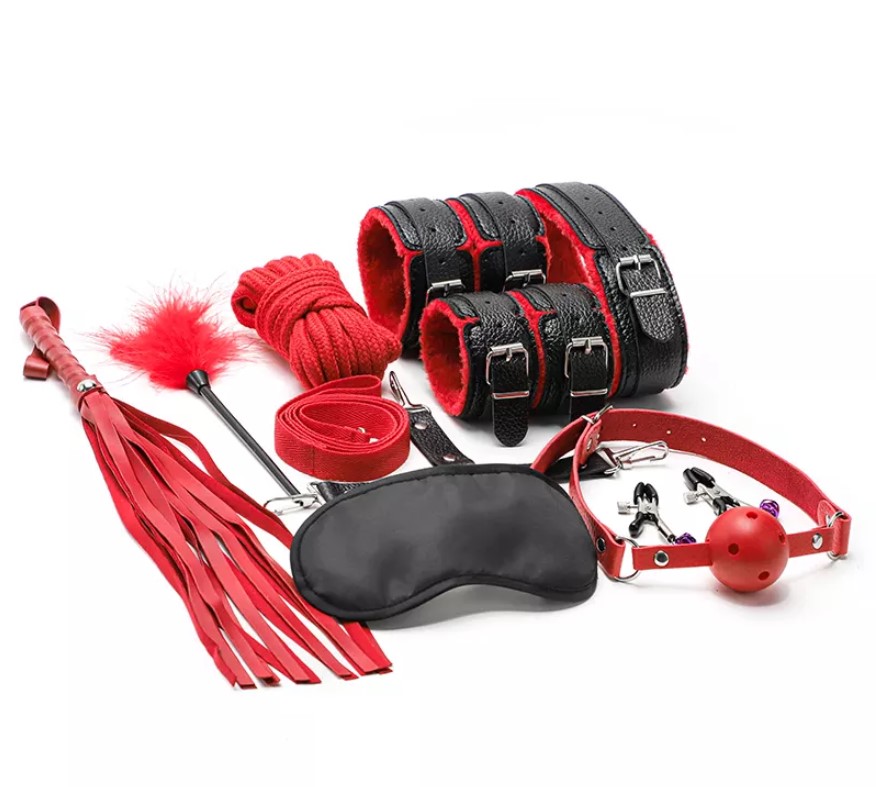 Set BDSM 10 Piese, Rosu/Negru, Guilty Toys, #1, Erotic24.ro