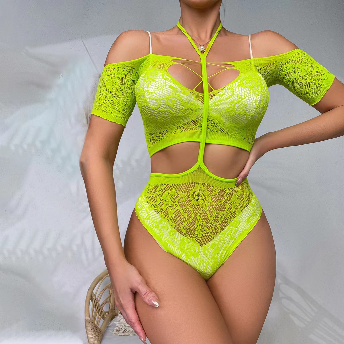 Set Lenjerie 2 Piese, Verde Neon, S-L, JGF Lingerie, #3, Erotic24.ro