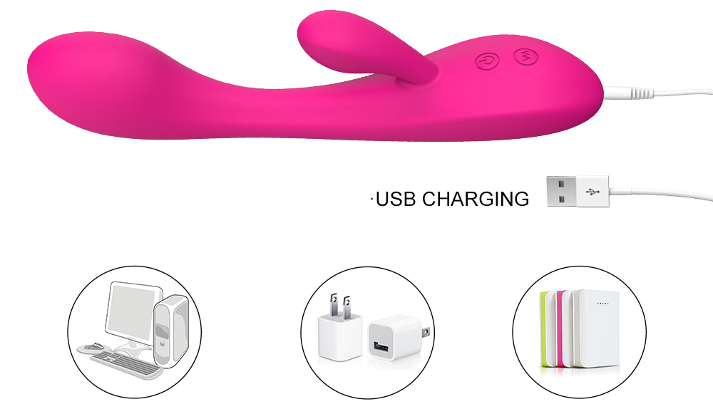 Vibrator Rabbit Boom Silicon USB 21.2 cm Roz Guilty Toys, #6, Erotic24.ro