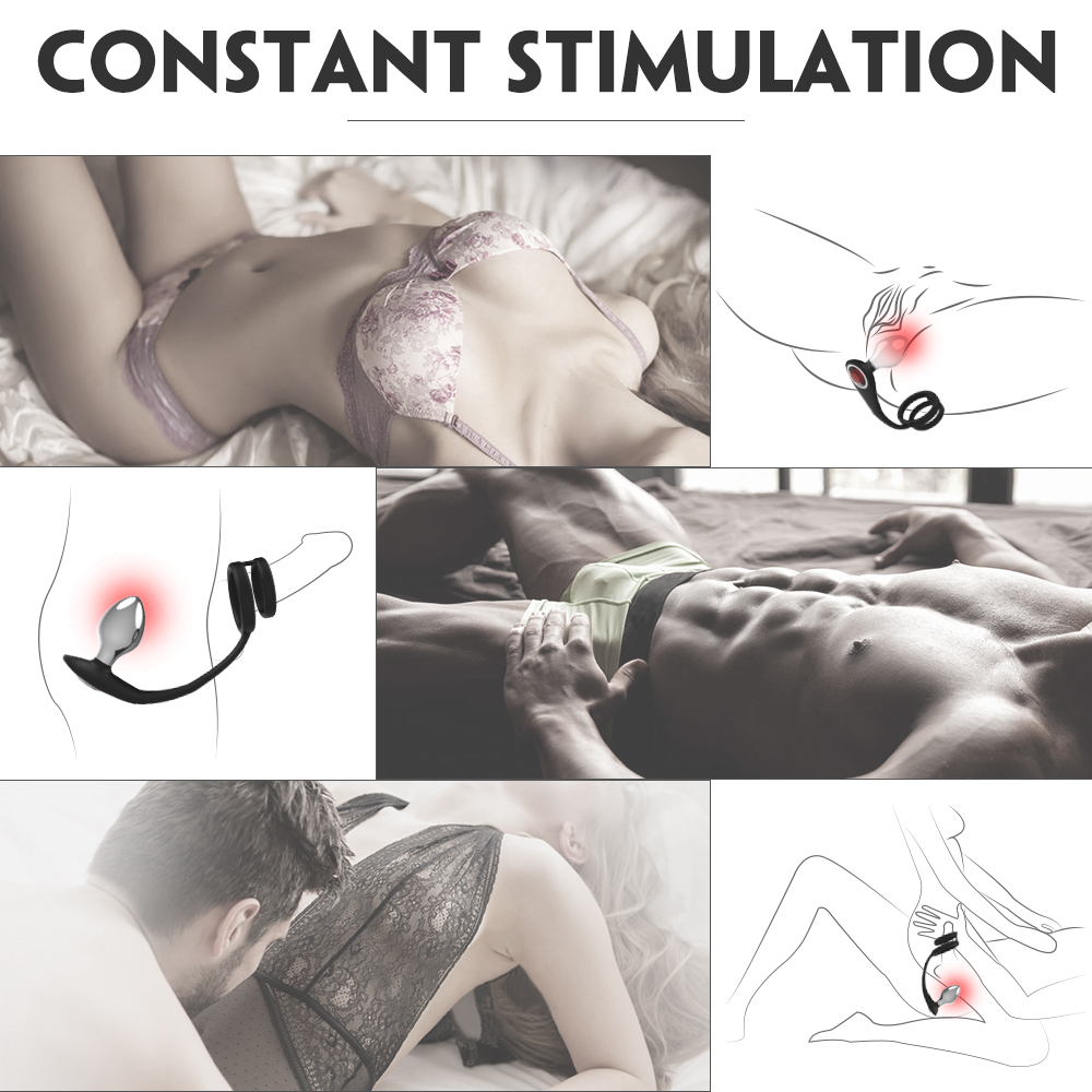 Inel Dublu de Penis Silicon cu 3 Dopuri Anale Metalice Guilty Toys, #4, Erotic24.ro