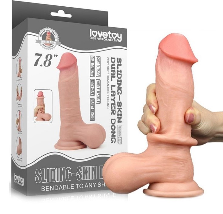 Dildo Realist Bendable Sliding-Skin Strat Dublu TPE Natural 20 cm, Nr. 2, Erotic24.ro