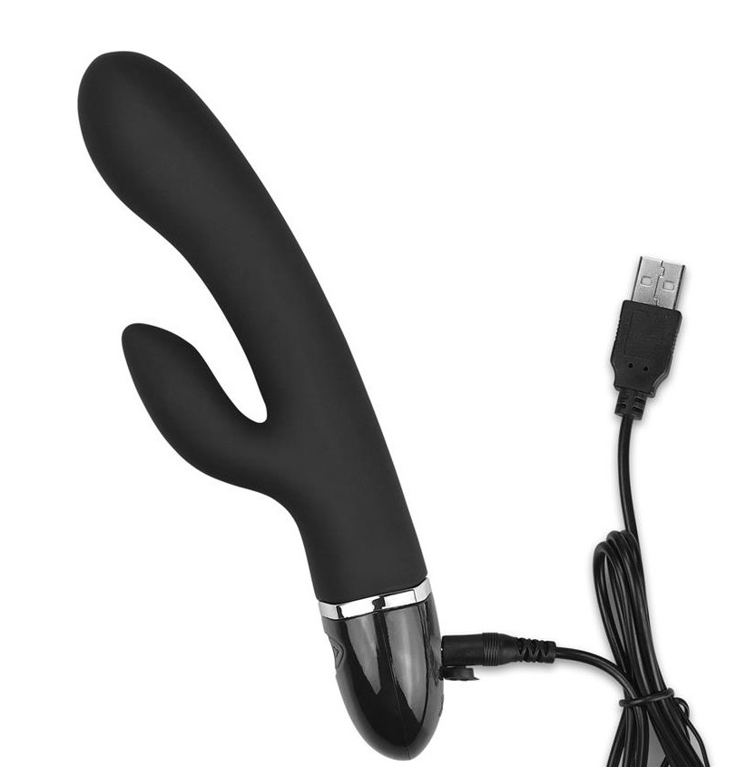 Vibrator Rabbit O-Sensual Clit Duo Climax 7 Moduri Vibratii Silicon USB Negru 22 cm, Nr. 5, Erotic24.ro